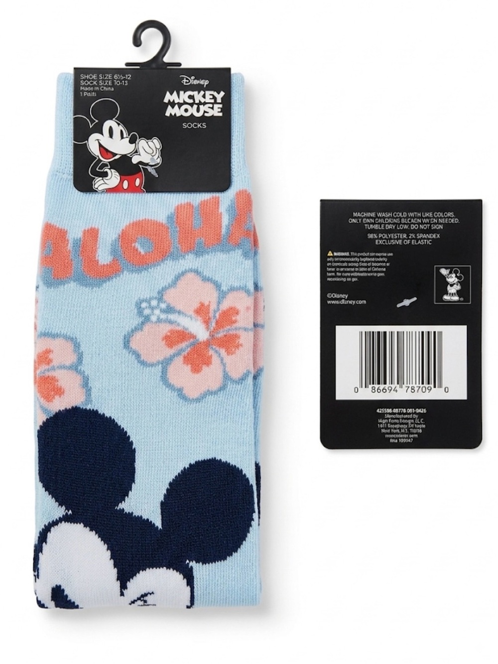 NWT Disney Mickey Mouse Aloha Crew Socks - Light Blue, Coral new